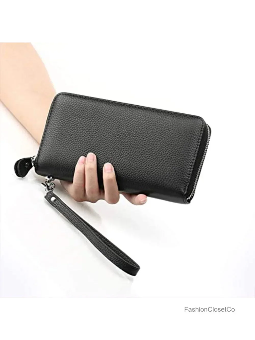 Genuine Leather RFID Blocking Zip Around Wallet Clutch Wristlet with Removable